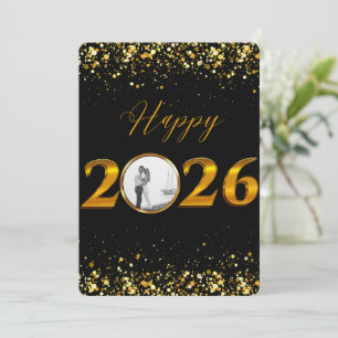 Frohes Neues Jahr 2026 Modern Schwarz und Gold F Feiertagskarte