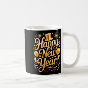 Frohes Neues Jahr 2026 Party Ballons, Feuerwerk Un Kaffeetasse