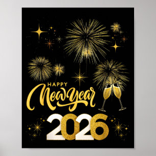 Frohes neues Jahr 2026 Party Feuerwerk Familie Zus Poster