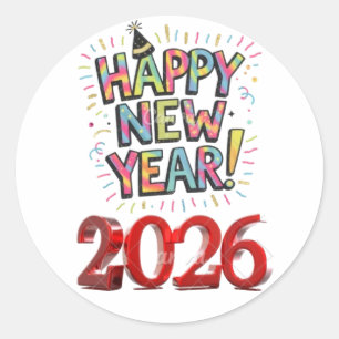 frohes neues jahr 2026 runder aufkleber