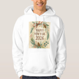 Frohes neues Jahr 2026 rustikales Blumen-Hoodie Hoodie
