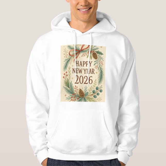 Frohes neues Jahr 2026 rustikales Blumen-Hoodie Hoodie (Vorderseite)