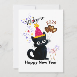 Frohes Neues Jahr 2026 Schwarze Katze Karte