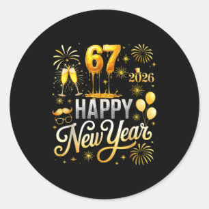 Frohes Neues Jahr 2026 Silvesterparty 67 Sechs Sie Runder Aufkleber