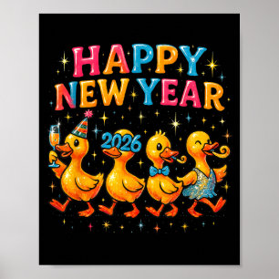 Frohes neues Jahr 2026 Süße Enten Party Geschenk Poster