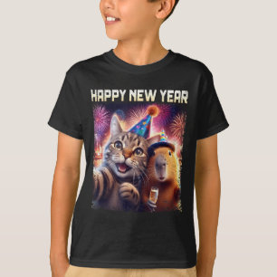 Frohes neues Jahr 2026 Süße Katze Capybara Party K T-Shirt