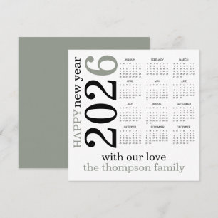 Frohes neues Jahr 2026 - Zeitalter Weißer Kalender Feiertagskarte