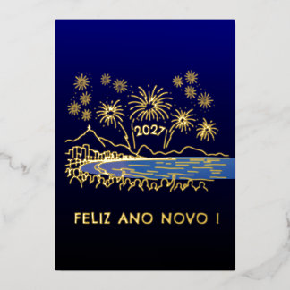 Frohes neues Jahr 2027 Copacabana Feuerwerk Folien Feiertagskarte