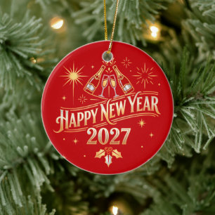 Frohes Neues Jahr 2027 Feier Keramik Ornament