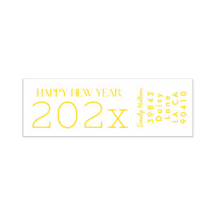Frohes Neues Jahr 2027 GELB Adresse Permastempel