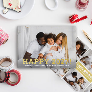 Frohes Neues Jahr 2027 Gold Vollfoto Folien Feiertagskarte