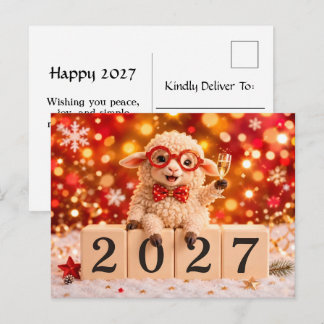 Frohes neues Jahr 2027 Jahr der Ziege Schaf Feiertagspostkarte