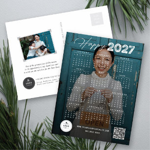 Frohes Neues Jahr 2027 Modernes Skript-Kalender-Fo Feiertagspostkarte