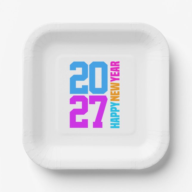 Frohes Neues Jahr 2027 Pappteller (Vorderseite)