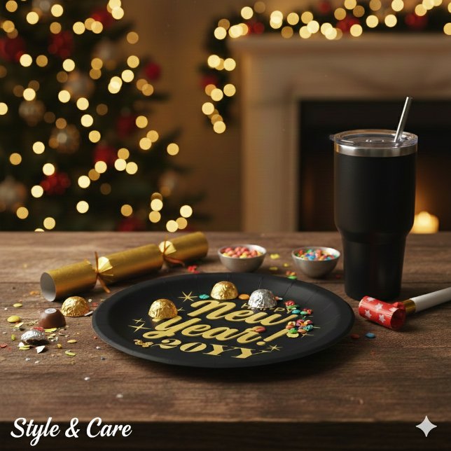 Frohes neues Jahr 20YY Benutzerdefiniert Rund Pappteller (Happy New Year 20YY Custom Round Paper Plates)