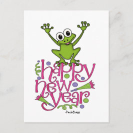 Frohes neues Jahr aus Frisky der Frosch Feiertagspostkarte