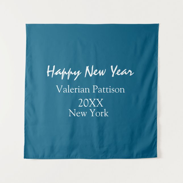 Frohes neues Jahr blau Name Ort Jahr Boho einfach  Wandteppich (Vorderseite)