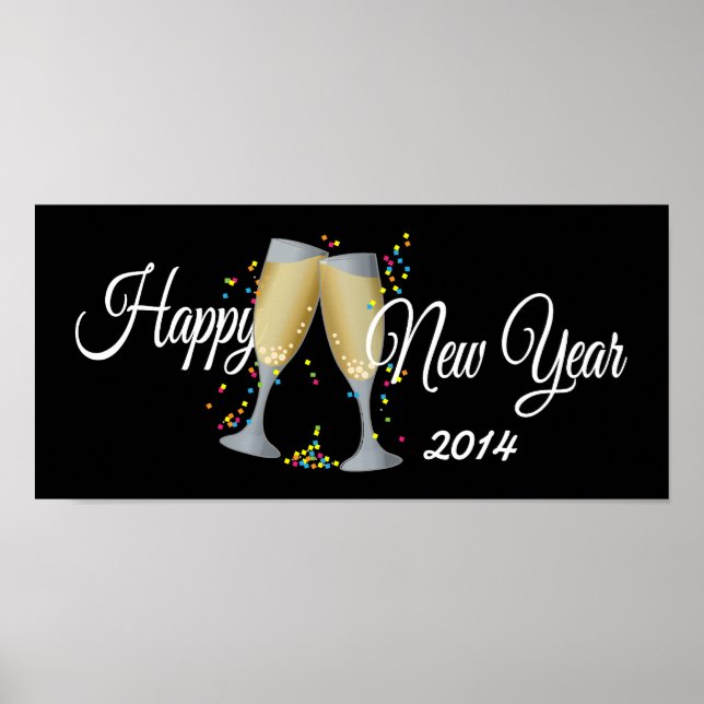 Frohes neues Jahr, Champagner & Confetti Poster (Vorne)