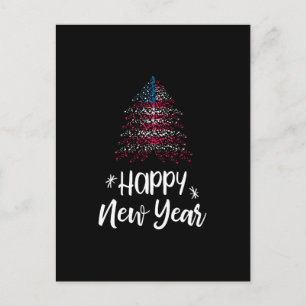 Frohes neues Jahr Christbaum mit amerikanischer Fl Feiertagspostkarte