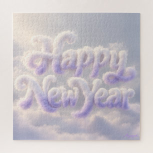 Frohes Neues Jahr Cloud Mist Lettering Druck Puzzle
