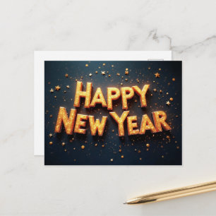 Frohes neues Jahr, elegantes Schwarz und Gold, Postkarte