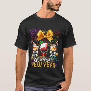 Frohes neues Jahr Feuerwerk Silvester Weinglas Coq T-Shirt