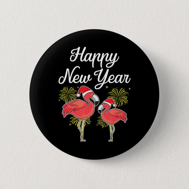 Frohes neues Jahr für Flamingo Lover Neujahr Button (Vorderseite)