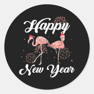 Frohes neues Jahr für Flamingo Lover Neujahr Runder Aufkleber