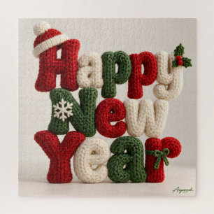 Frohes neues Jahr Gestrickt aus Wolle Puzzle