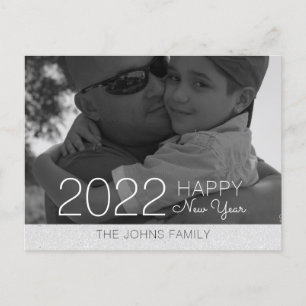  Frohes neues Jahr Glitter Silber Foto  Postkarte