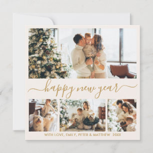 Frohes Neues Jahr Gold Schrift 4 Foto Collage Neut Feiertagskarte