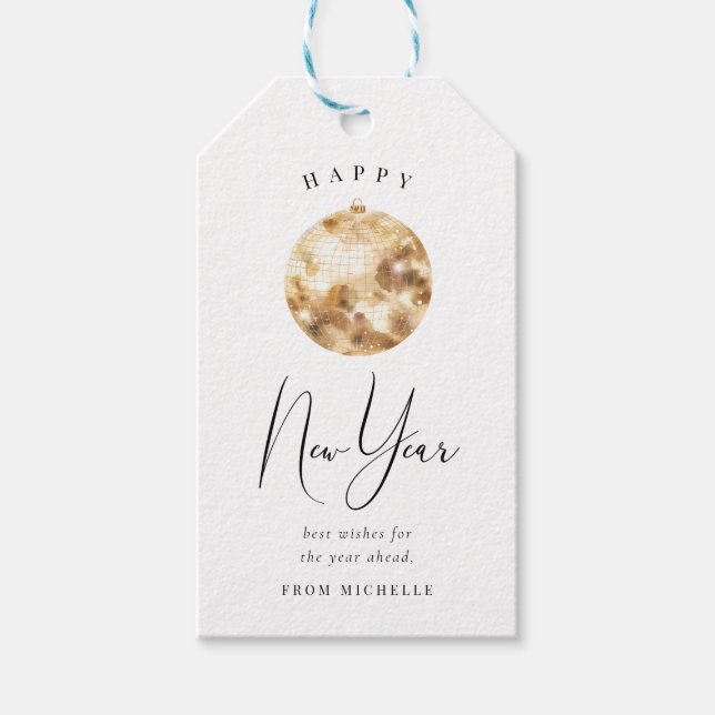 Frohes neues Jahr Goldene Disco-Kugel Geschenkanhänger (Vorderseite)