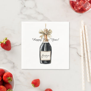 Frohes neues Jahr Goldene schwarze Champagnerflasc Serviette
