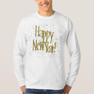 Frohes neues Jahr - Goldtext über Confetti T-Shirt