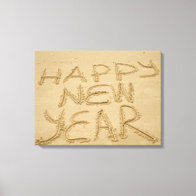 Frohes neues Jahr in Sand Leinwanddruck (Vorderseite)