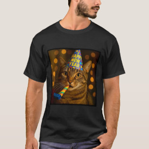 Frohes neues Jahr Katze Lustiger Partyhut Feline M T-Shirt