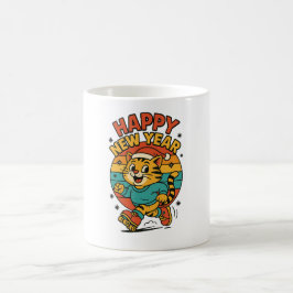 Frohes neues Jahr Katze - Süße 80er Jahre Cartoon  Kaffeetasse