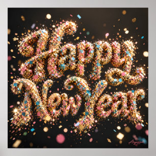 Frohes neues Jahr Konfetti Glitter Poster