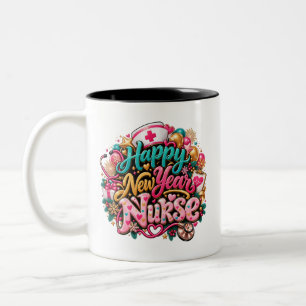Frohes neues Jahr Krankenschwester Pink Glitter Fe Zweifarbige Tasse