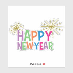 Frohes neues Jahr mit Feuerwerken Aufkleber