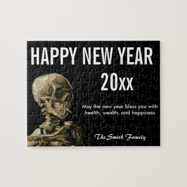 Frohes neues Jahr mit Van Goghs Totenkopf Puzzle (Horizontal)