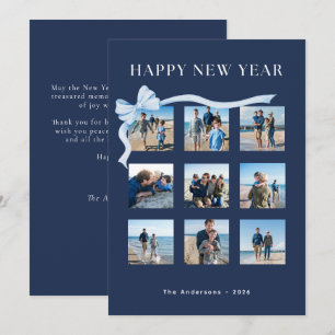 Frohes Neues Jahr Navy Blau 9 Foto-Schleife Feiertagskarte