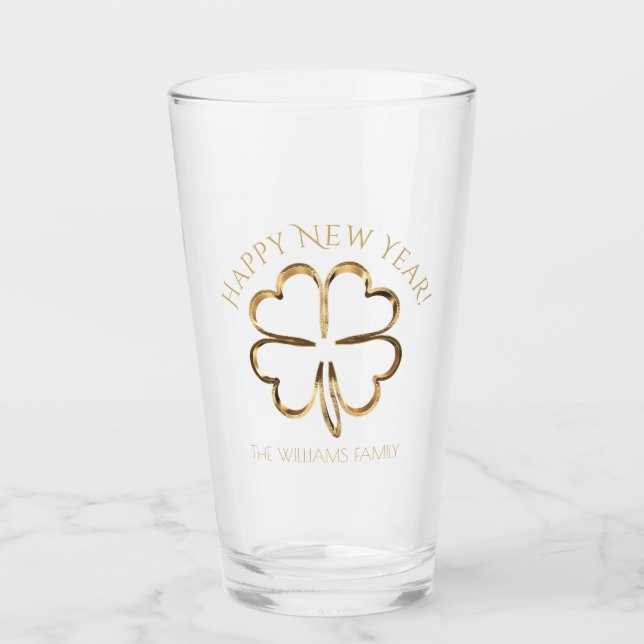 Frohes neues Jahr oder Ihre Vierblättriges Kleebla Glas (Vorderseite)