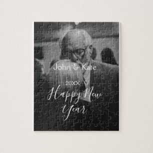 Frohes neues Jahr Paar Foto Name Jahr schwarz weiß Puzzle