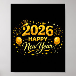 Frohes Neues Jahr Party 2026 Ballon Familie passen Poster
