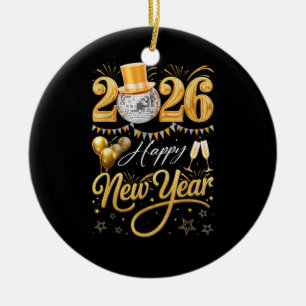 Frohes Neues Jahr Party 2026 Lustiger Luftballon F Keramik Ornament