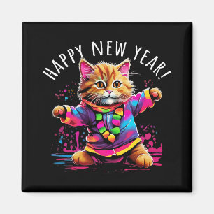 Frohes Neues Jahr Party Tanzende Katze Design  Magnet