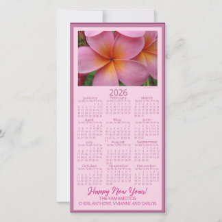 Frohes Neues Jahr Pinke Plumeria-Blüte 2026 Kalend Feiertagskarte