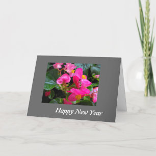 Frohes neues Jahr rosa Begonienblüten Feiertagskarte