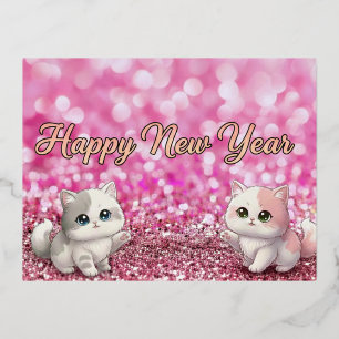 Frohes neues Jahr Rosa Glitter Glam 2026 Postkarte